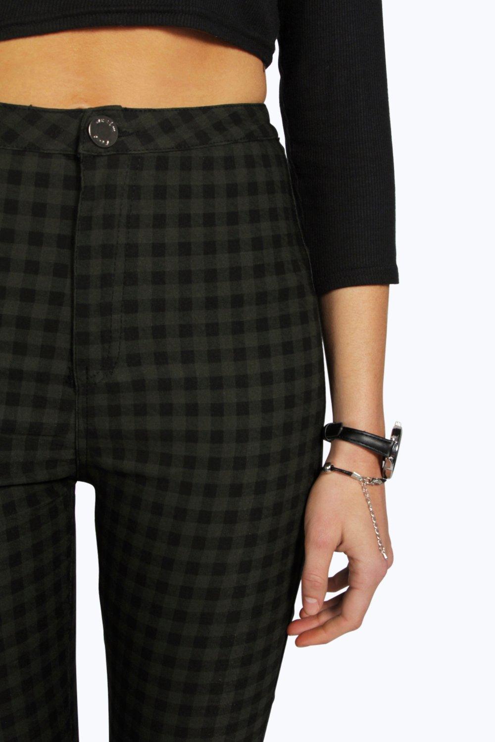 Lara High Rise Gingham Denim Skinny Jeans boohoo CA