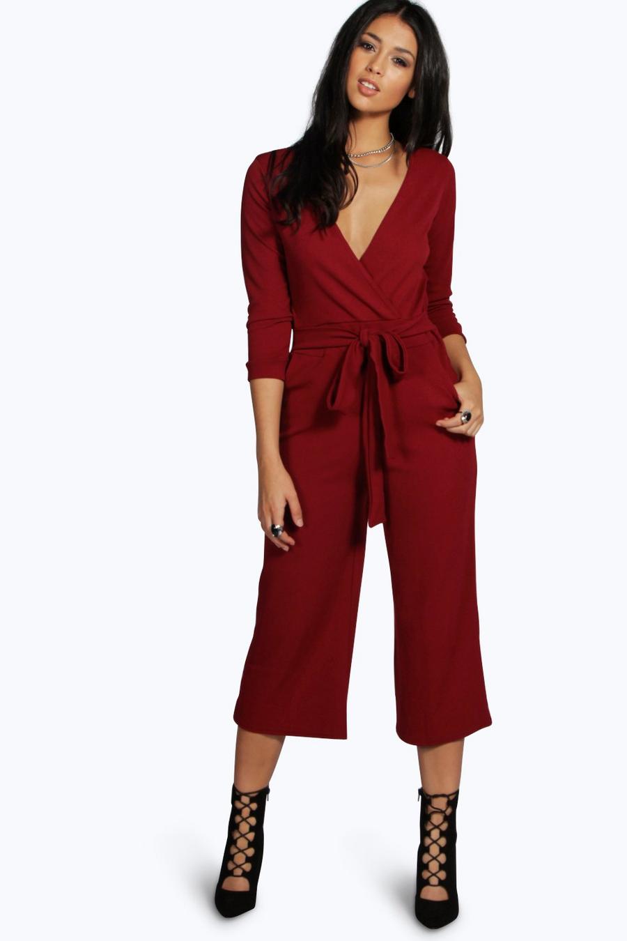 Berry Roll Sleeve Relaxed Culotte Jumpsuit image number 1