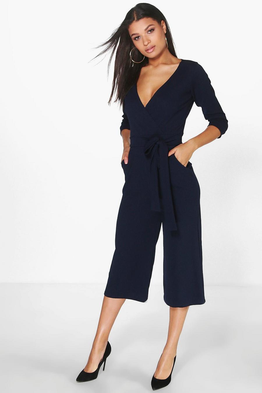 Navy Roll Sleeve Relaxed Culotte Jumpsuit image number 1