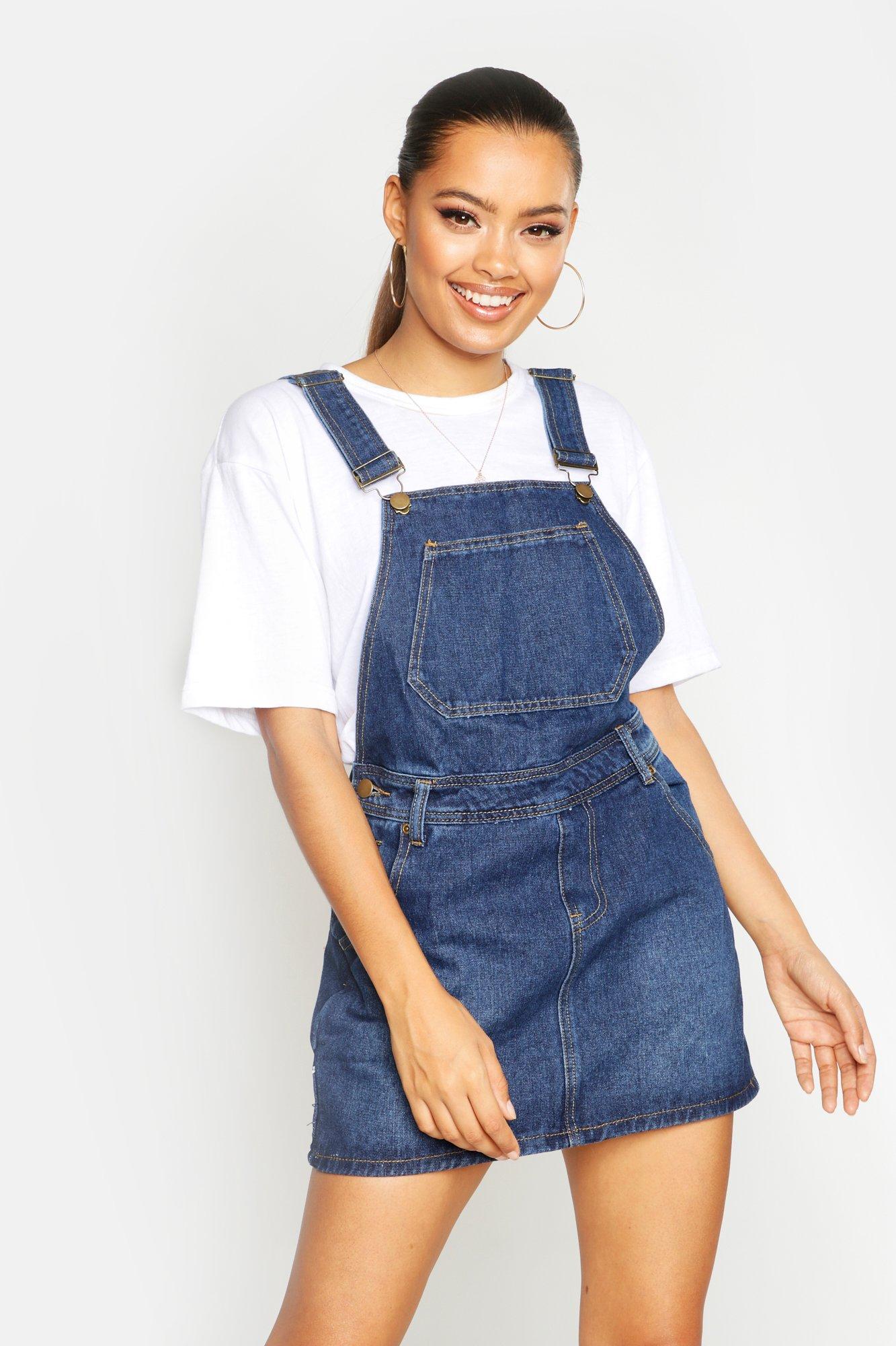 boohoo denim pinafore dress