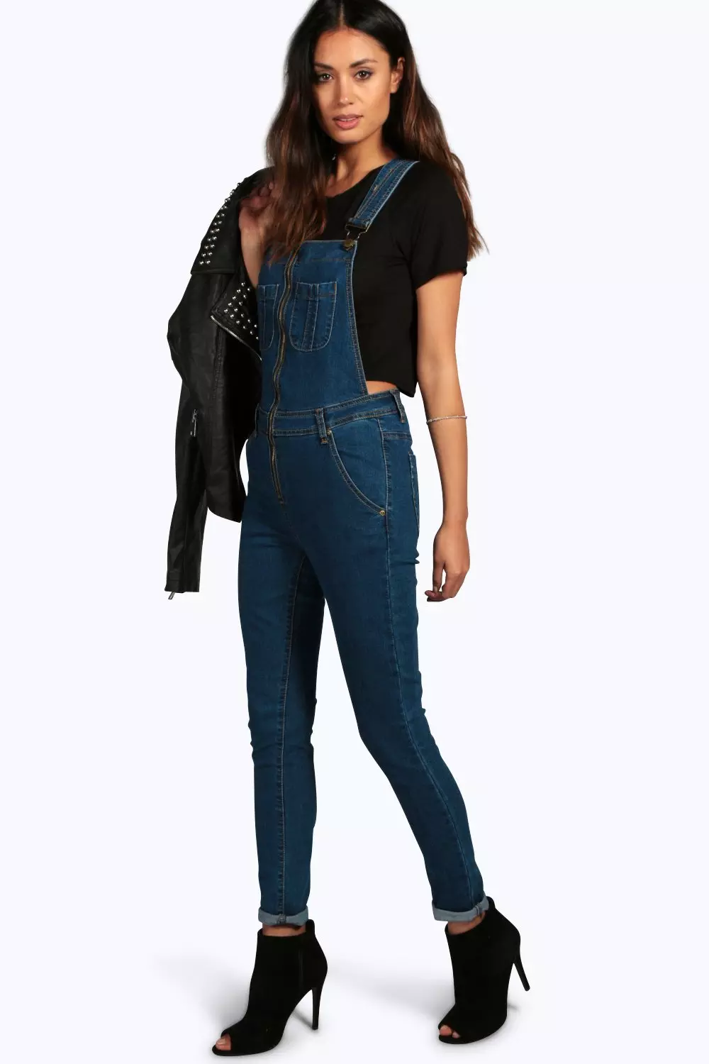Lisa Zip Up Slouch Denim Overalls Boohoo