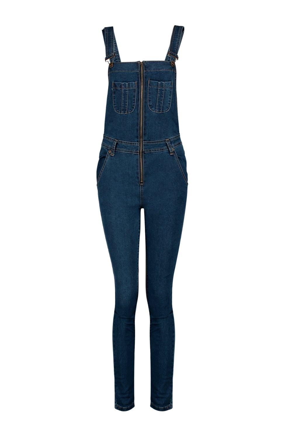 Lisa Zip Up Slouch Denim Dungarees | boohoo