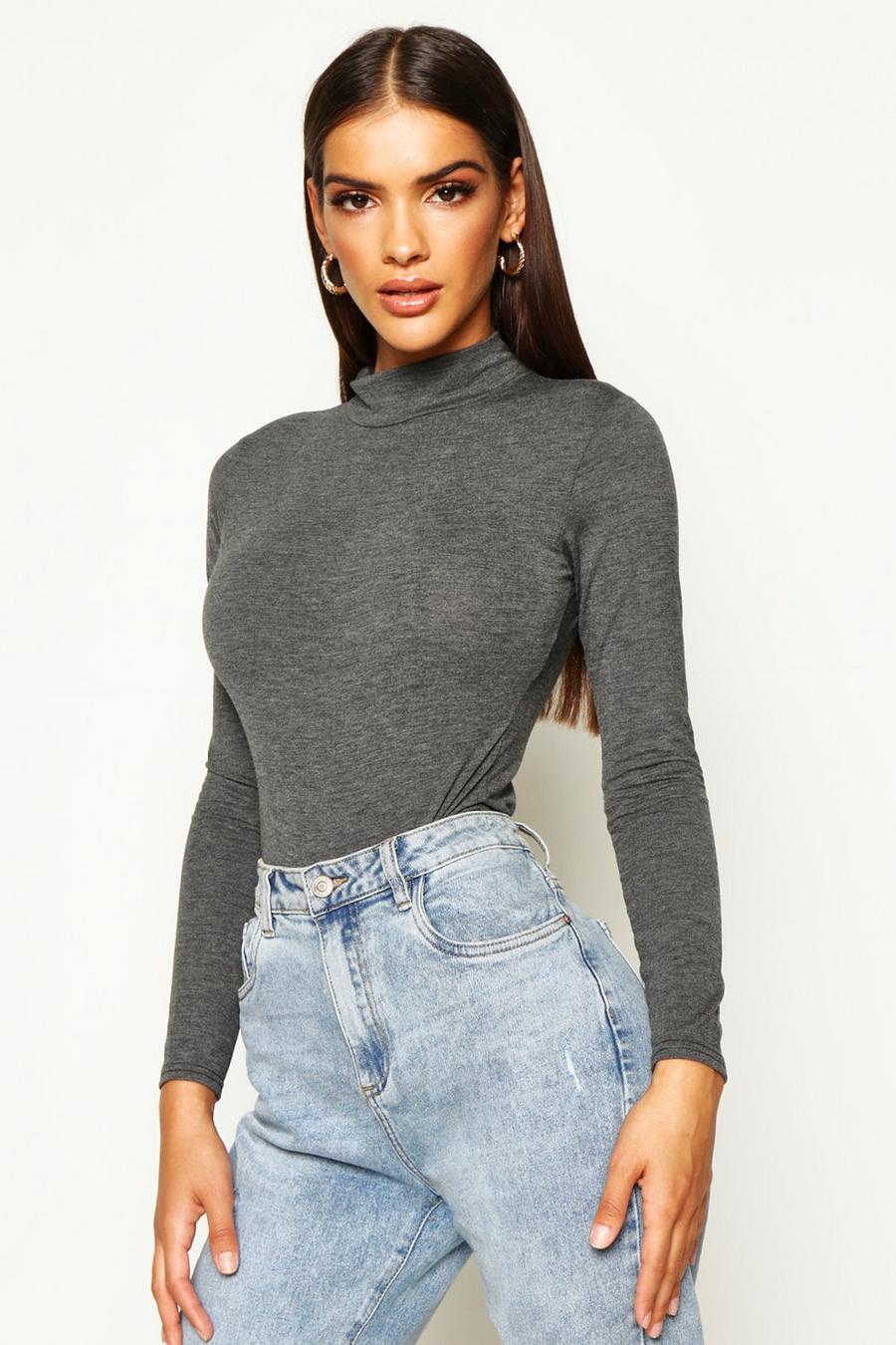 Houtskool Basic Bodysuit Met Turtle Neck En Lange Mouwen image number 1