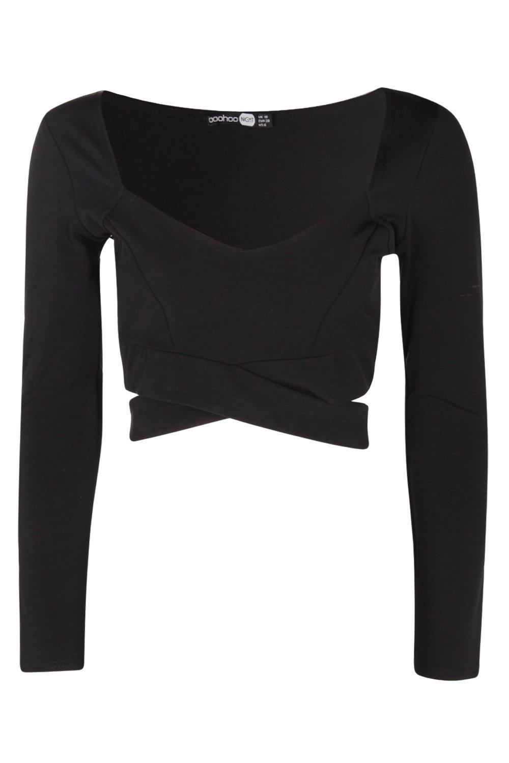 black long sleeve shirt crop top