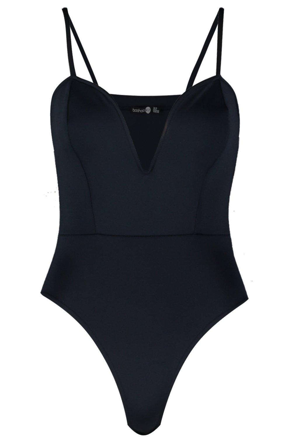 Boohoo Maddie Deep Plunge Bodysuit ($25) ❤ liked on Polyvore featuring  intimates, shapewear, tops…