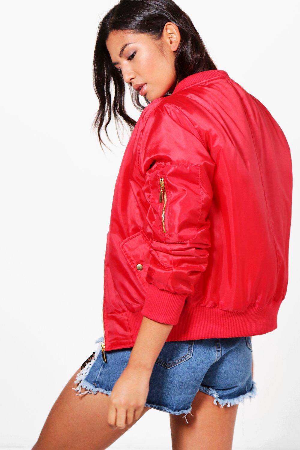 boohoo red bomber jacket