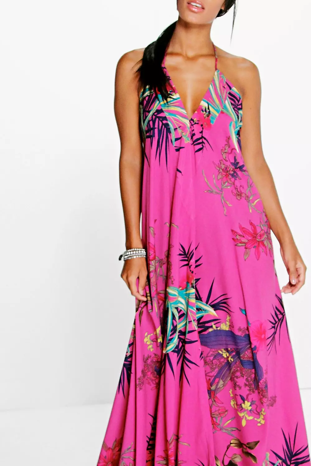 Tropical halter hot sale maxi dress