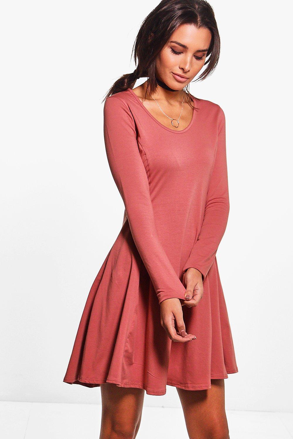 boohoo long sleeve skater dress