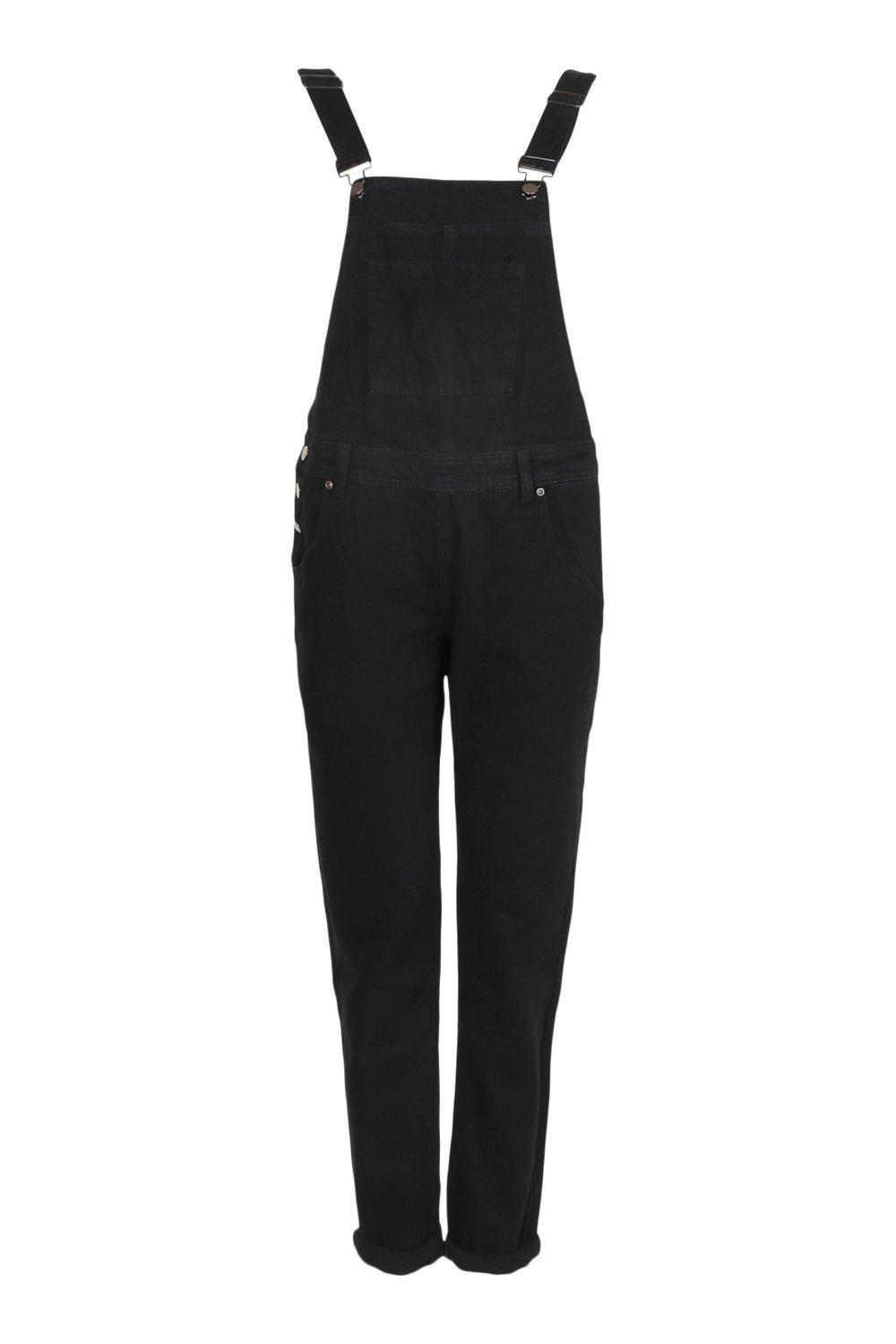black denim overalls