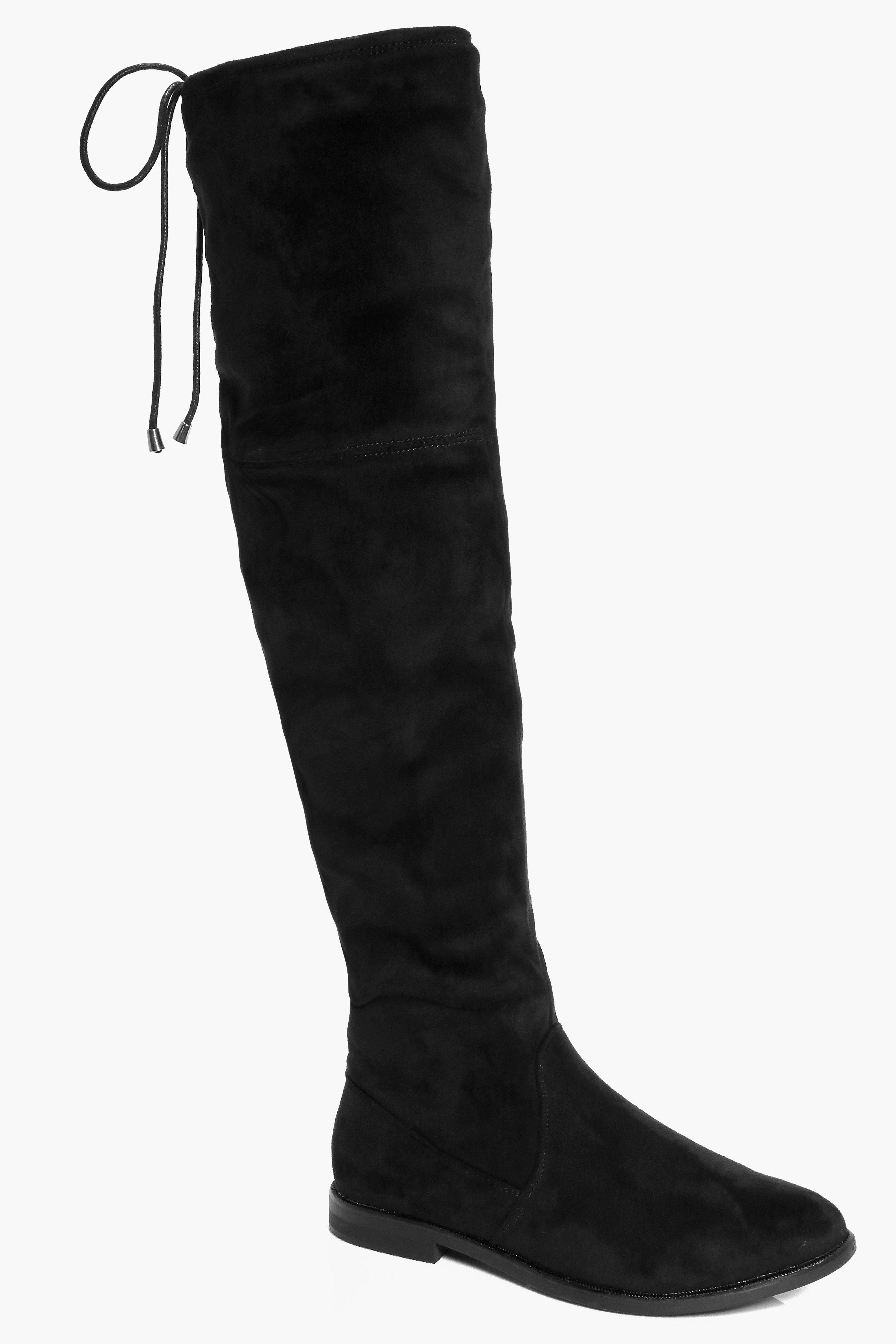 black flat over the knee high boots