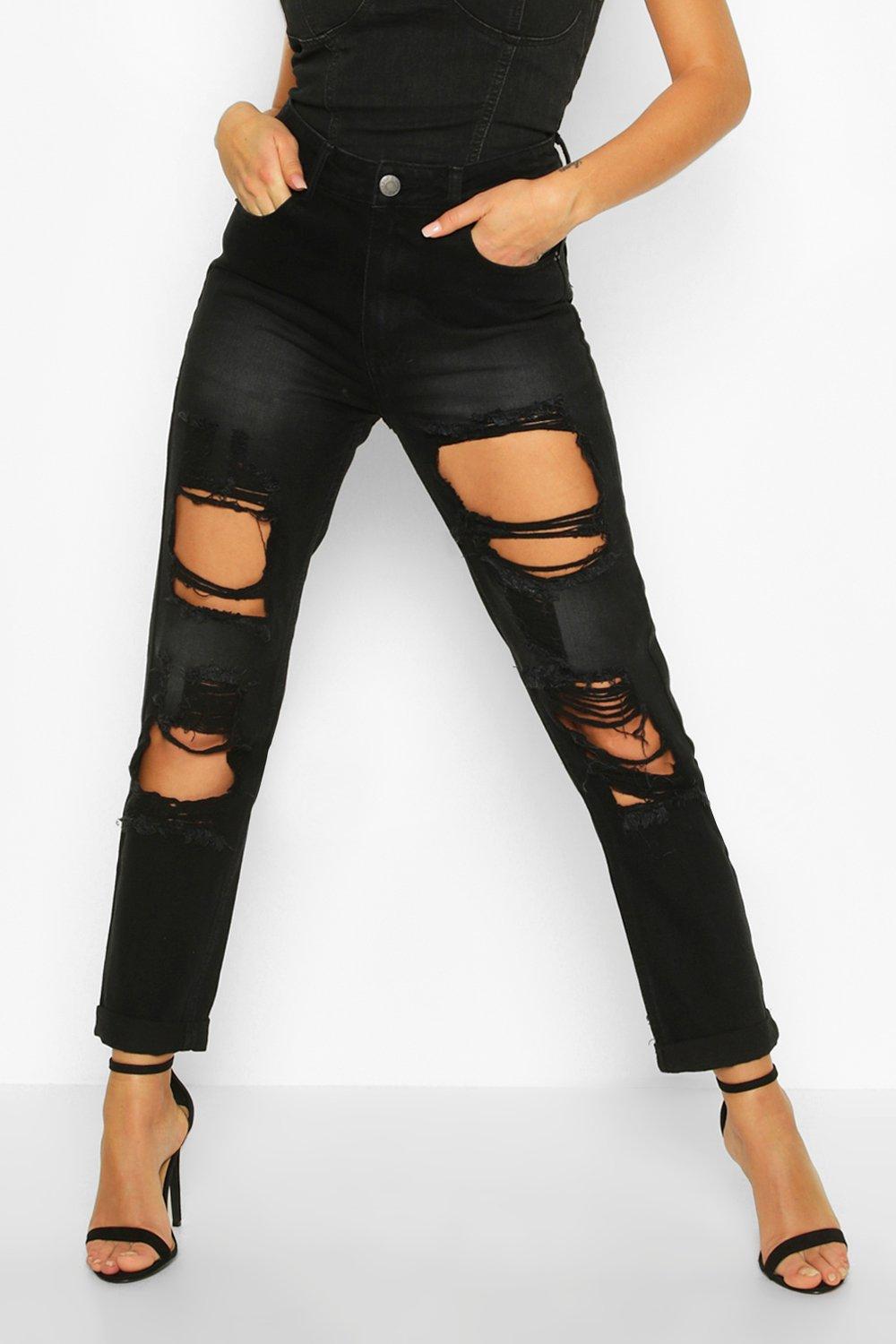 black distressed boyfriend jeans