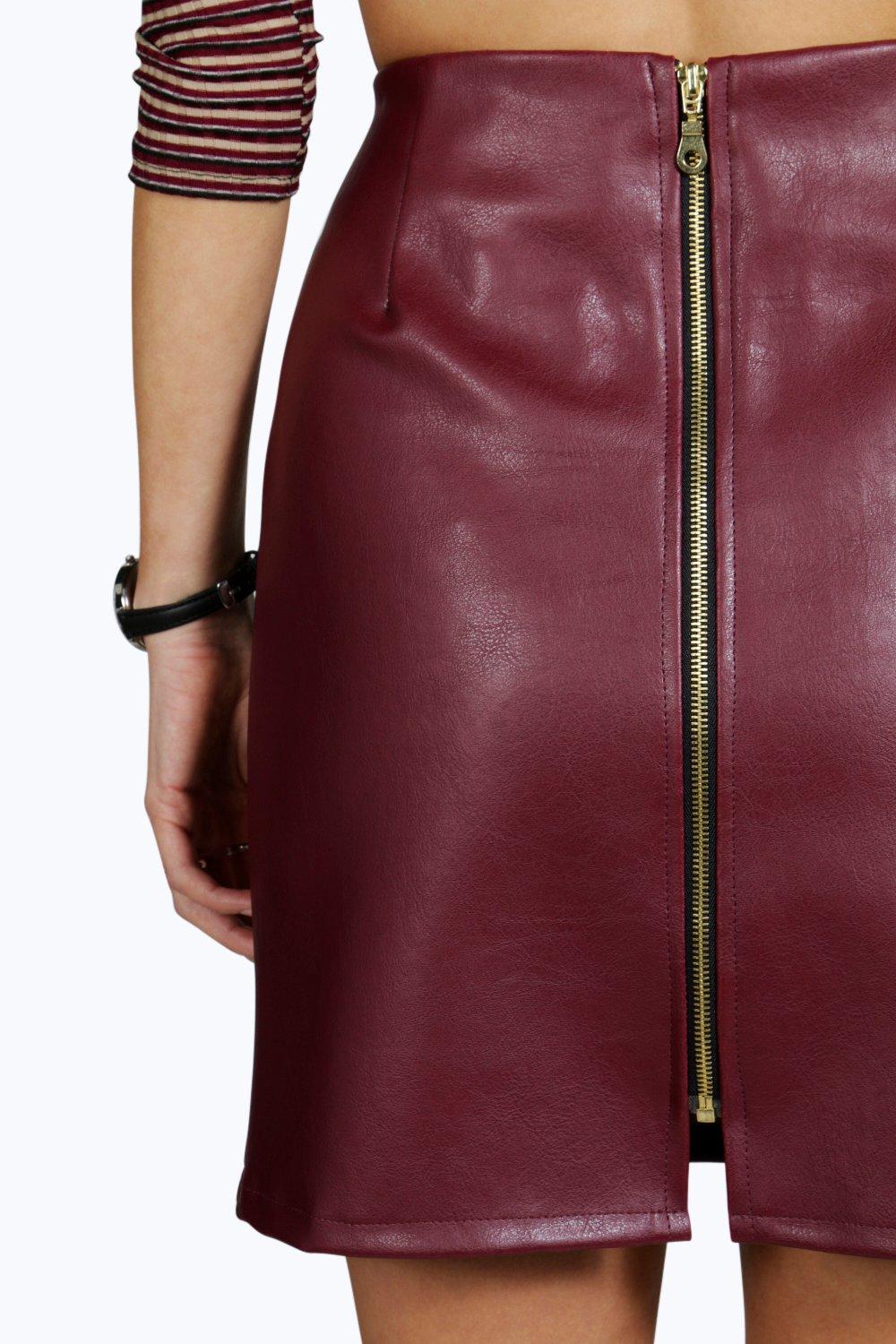Red leather skirt boohoo sales