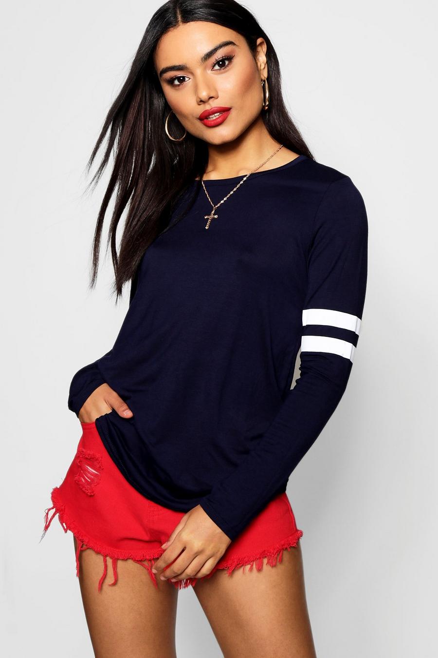 Top a maniche lunghe stile Baseball con, Navy image number 1