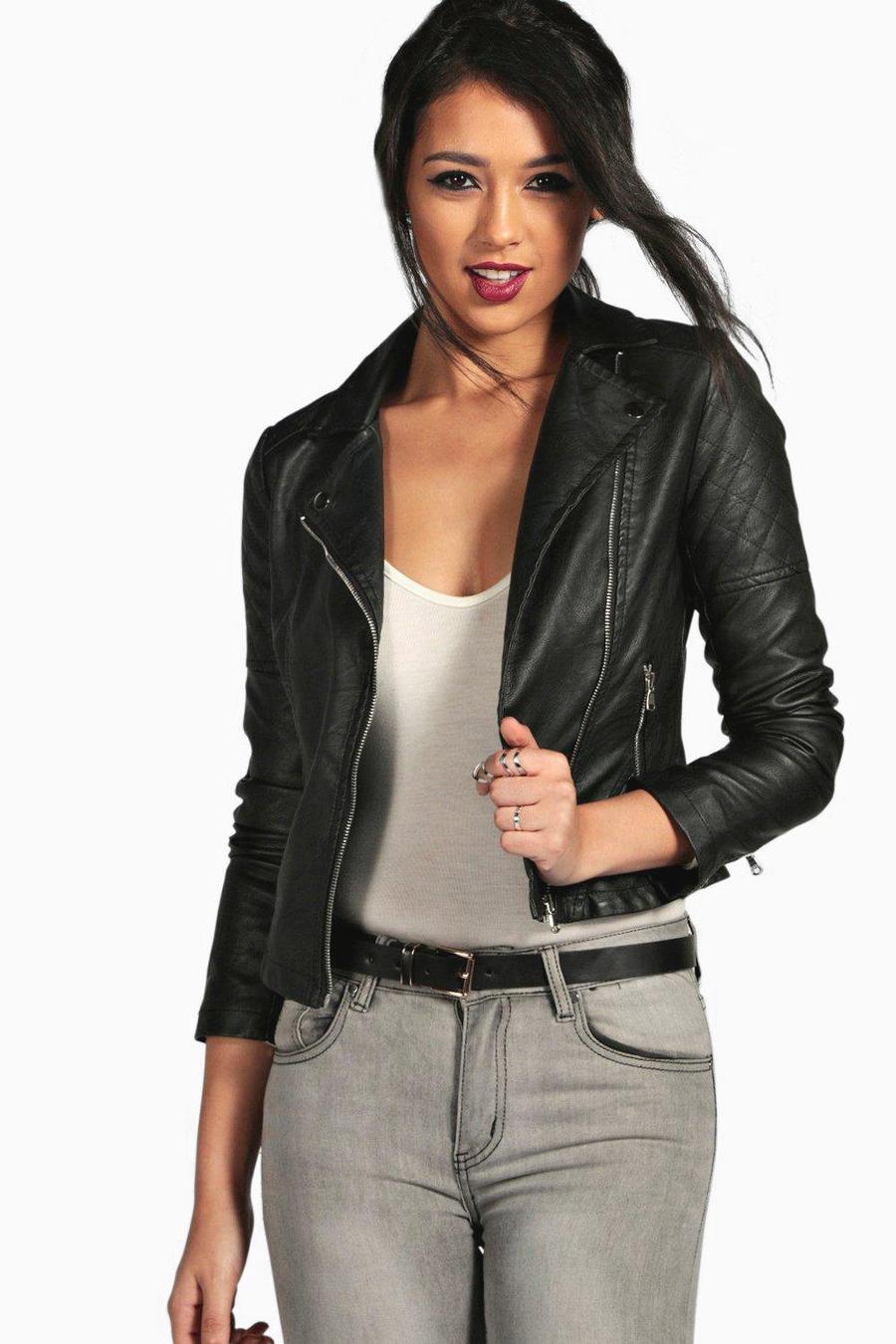 Womens Clothing Jackets Leather jackets Stradivarius Faux Leather Biker Jacket in Black 