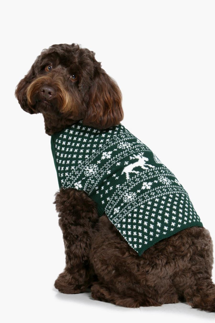 Weihnachtspullover für Hunde mit Norwegermuster, Grün image number 1