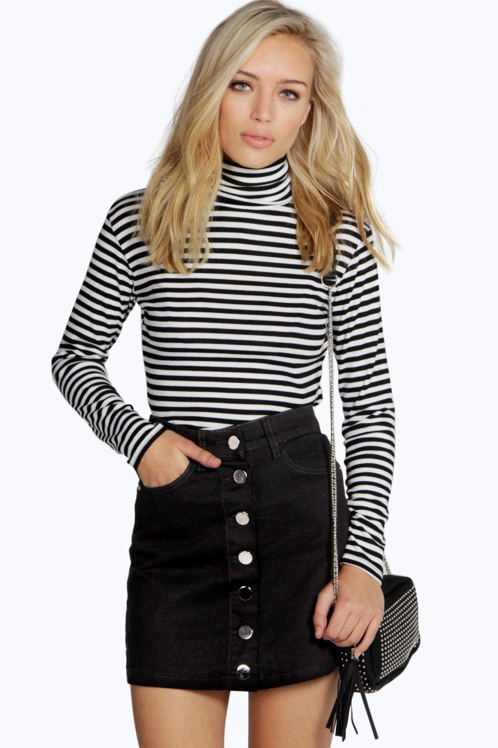 boohoo black denim skirt