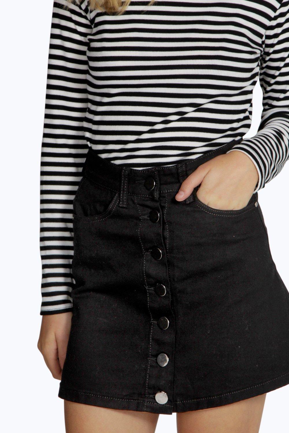 boohoo black denim skirt