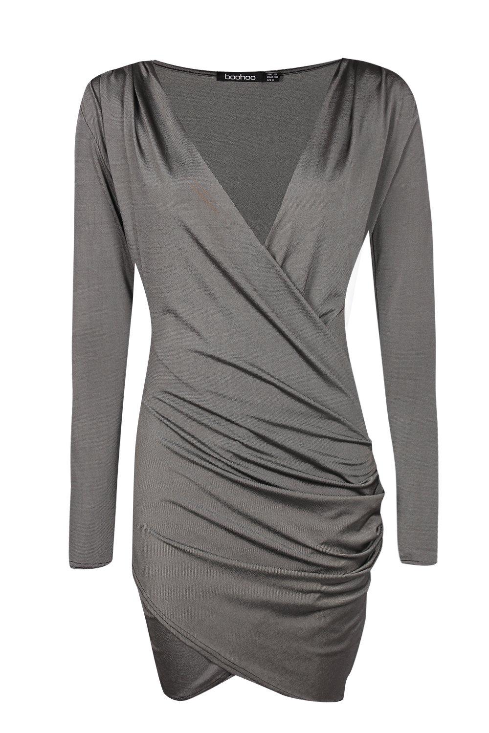 Slinky Drape Front Sleeve Bodycon Dress