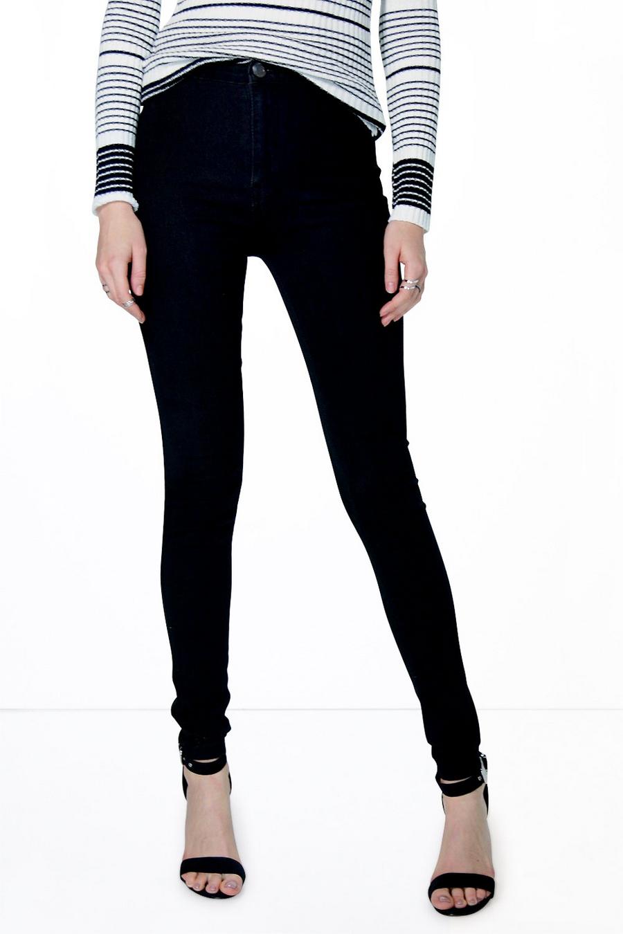 lara jeans neri a tubo super skinny a vita alta image number 1