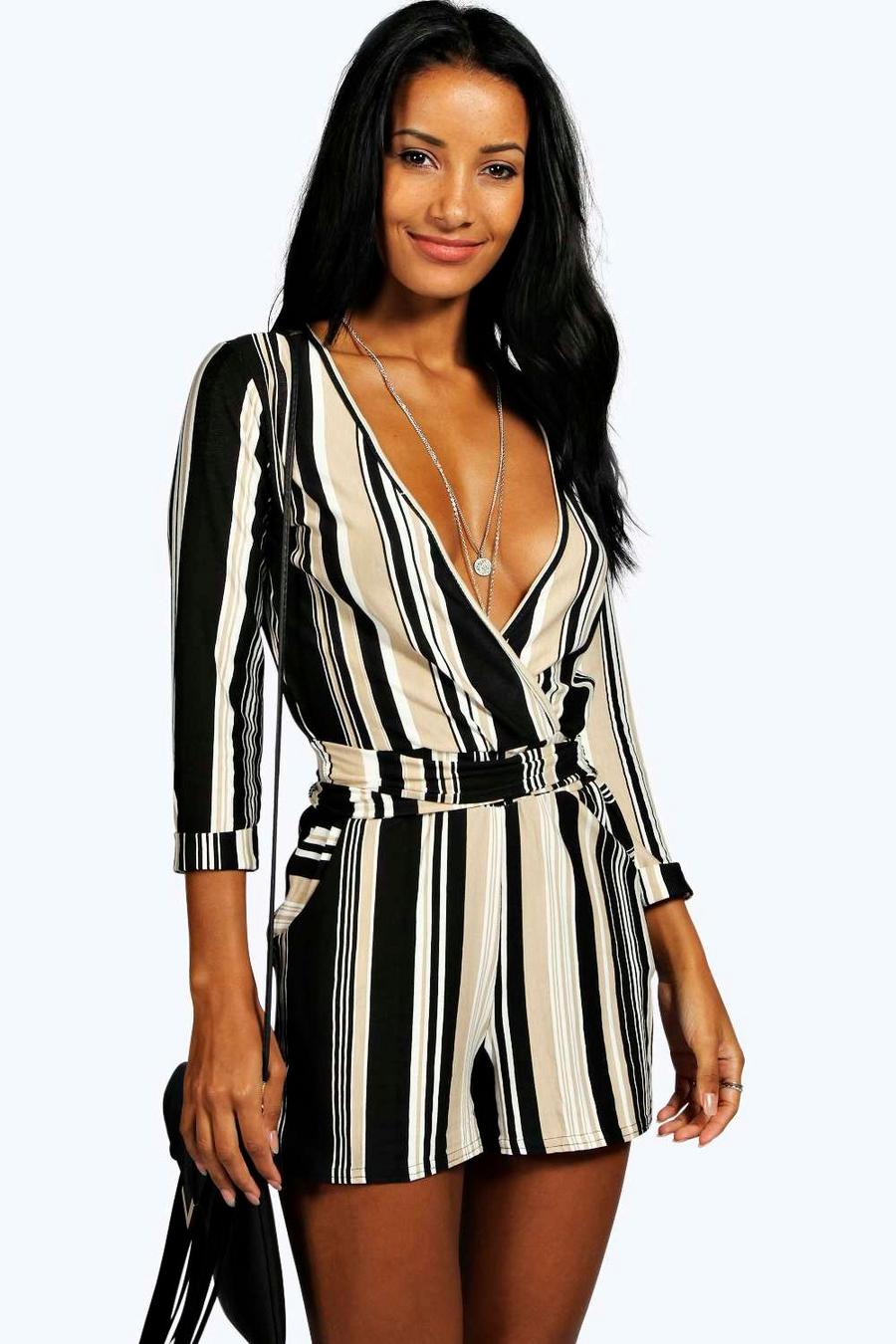 Multi Striped Relaxed Self Belt Playsuit image number 1