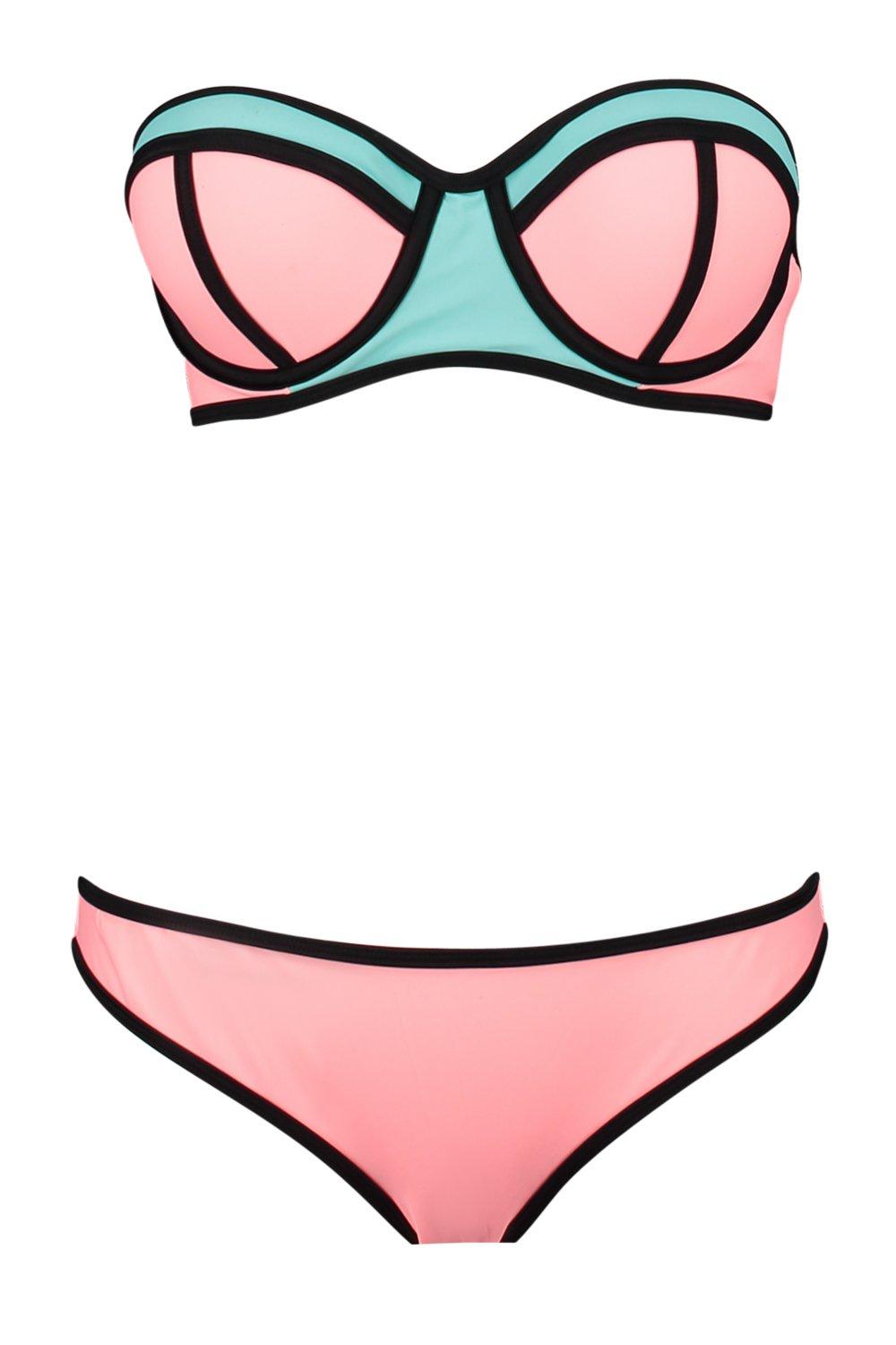 Colour Block Padded Bandeau Swimsuit