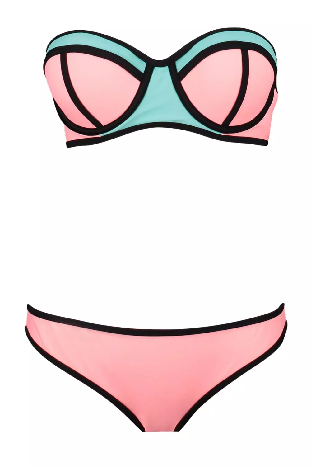 Pink Underwired Colour Block Bandeau Bikini alternative image