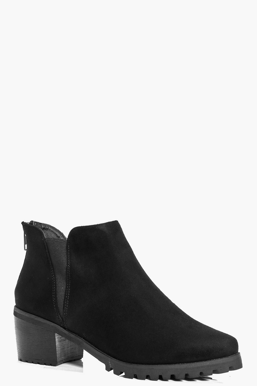 Black Amy Cleated Pointed Suedette Chelsea Boot image number 1