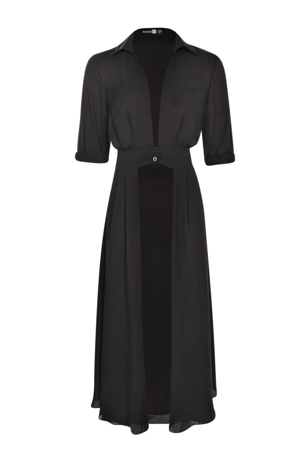 Black Plunge Neck Split Maxi Shirt