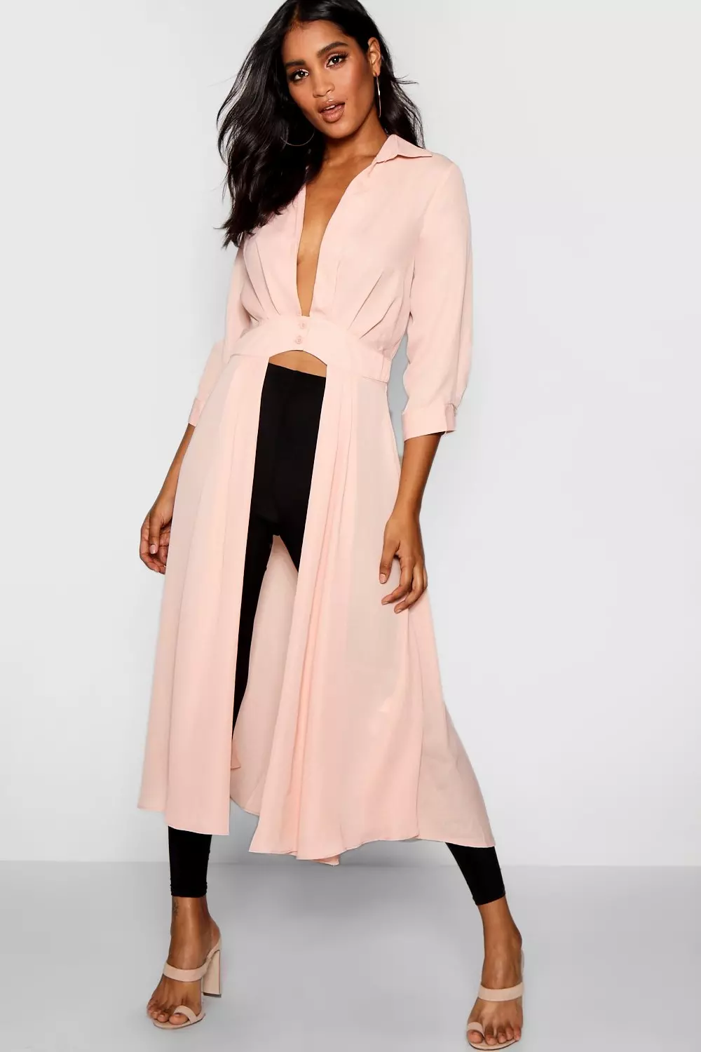 Plunge neck split maxi shirt on sale