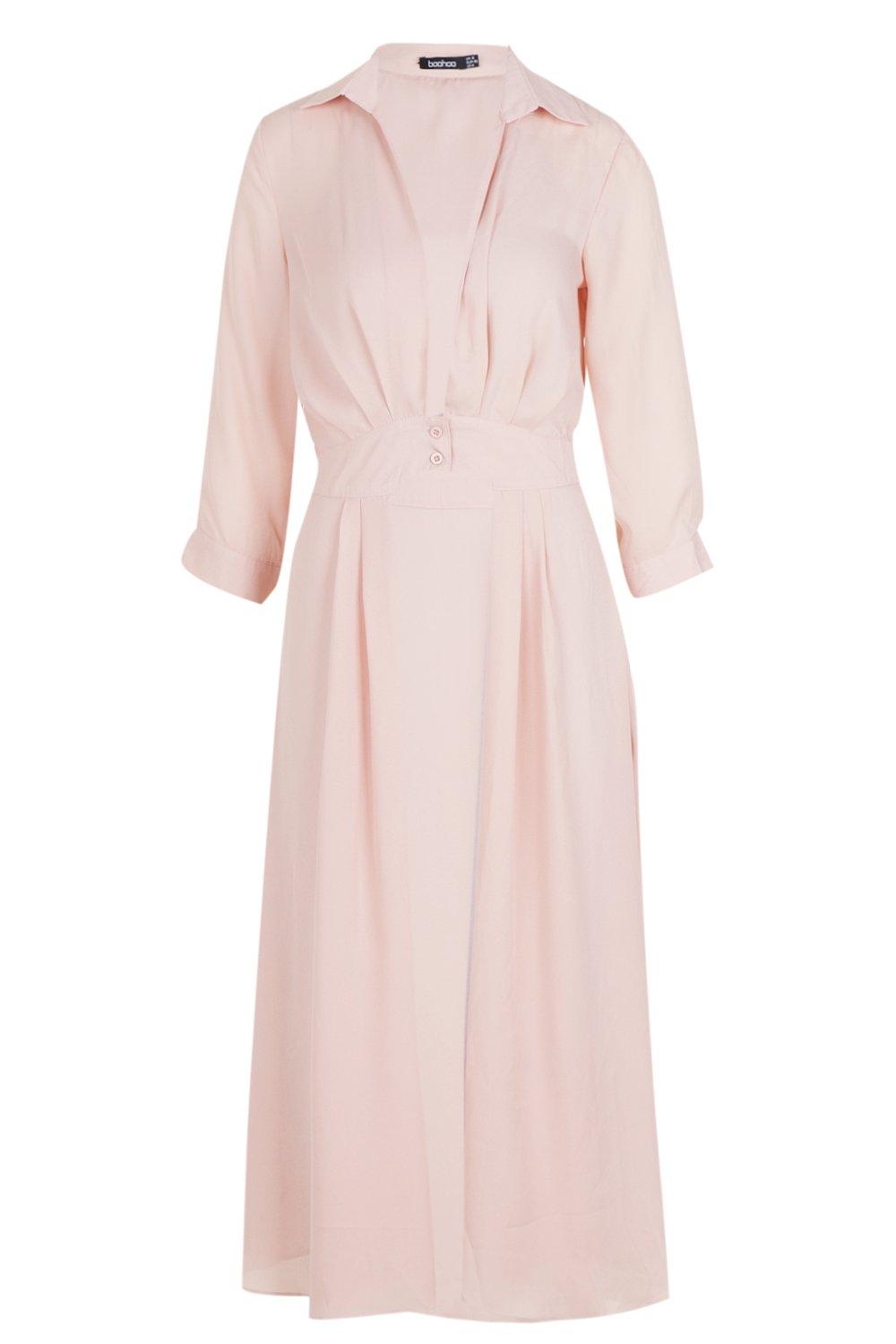 plunge neck split maxi shirt