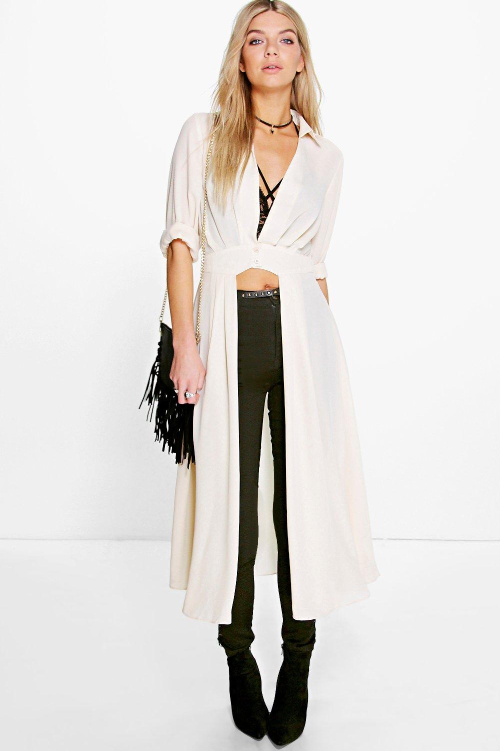 boohoo plunge neck split maxi shirt