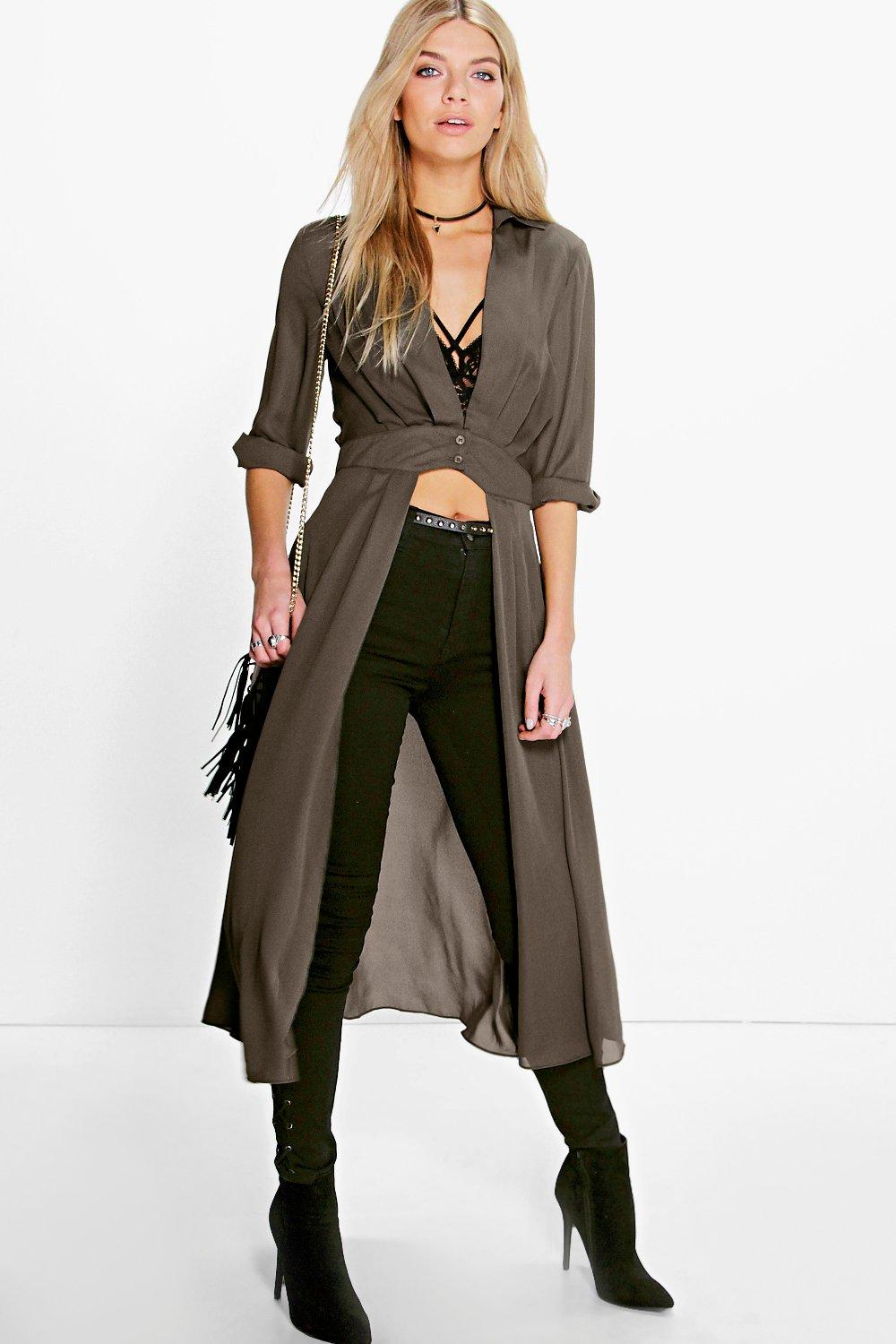 Plunge Neck Split Maxi Shirt | boohoo