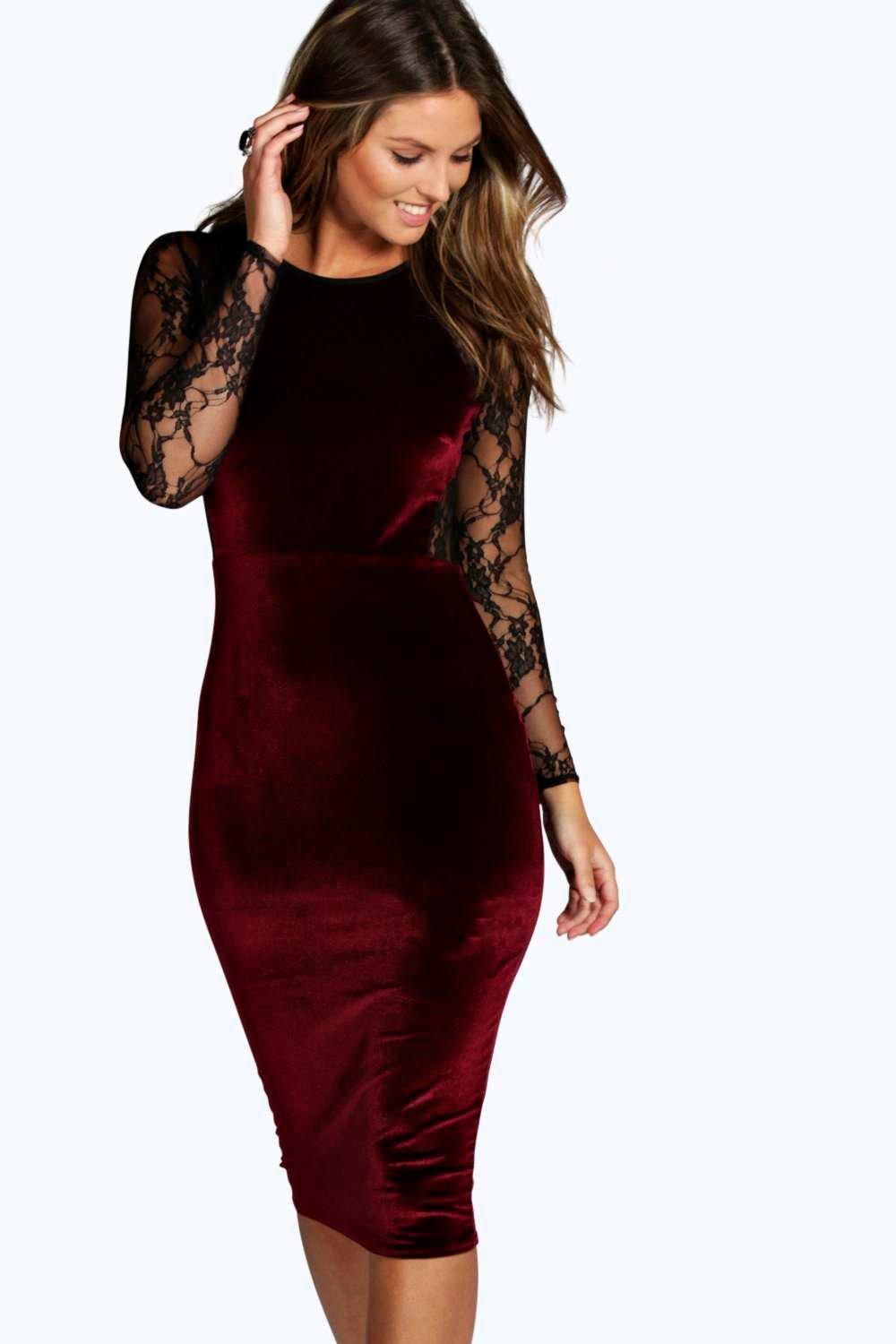 velvet dress with lace sleeves