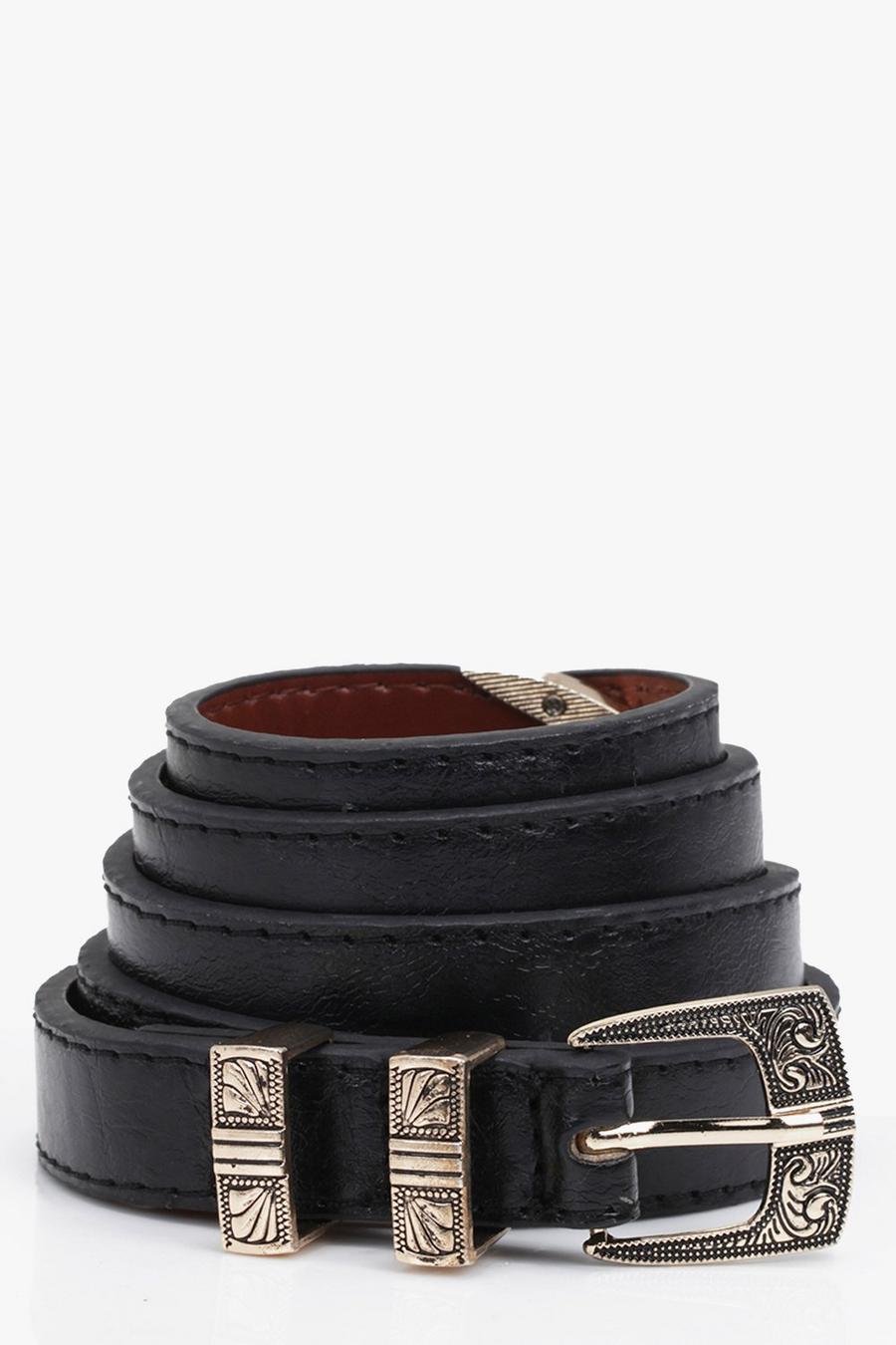 Cintura sottile stile western con fibbia, Nero image number 1