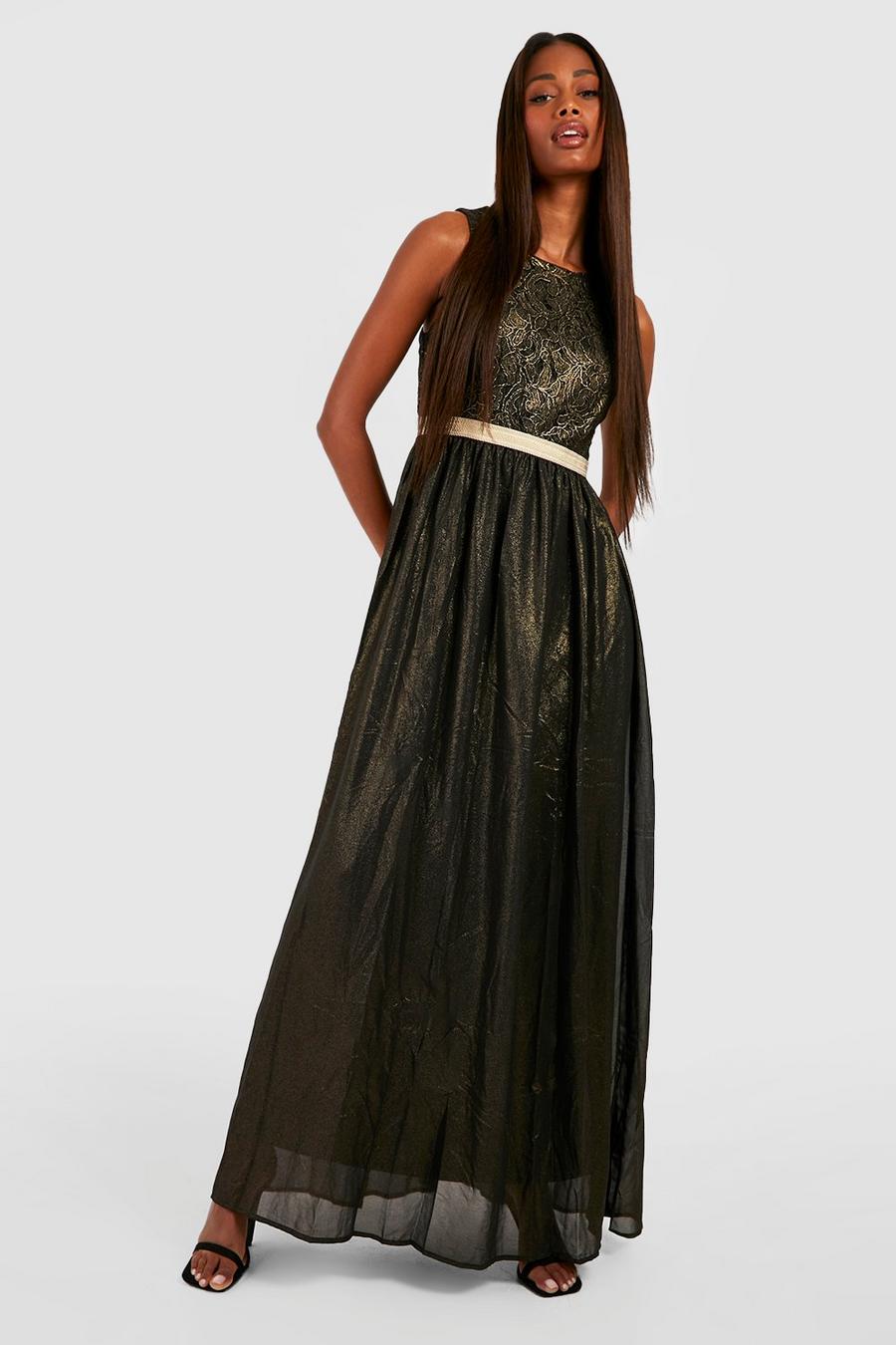 Black svart Boutique Lace & Metallic Maxi Dress image number 1