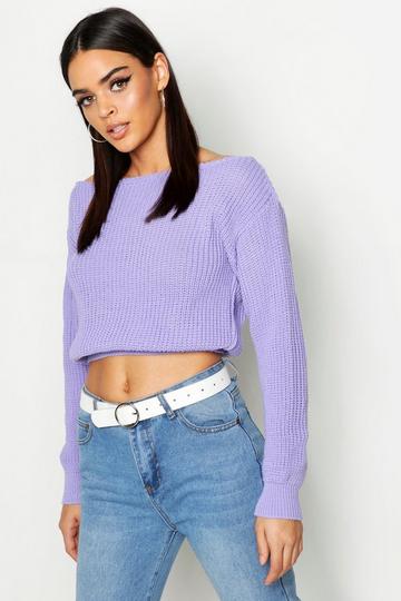 Lilac Purple Boat Neck Fisherman Sweater