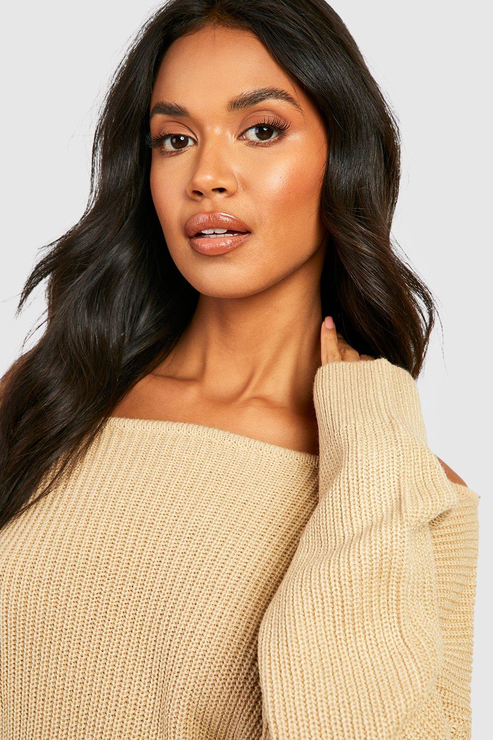 Cream slash neck jumper sale