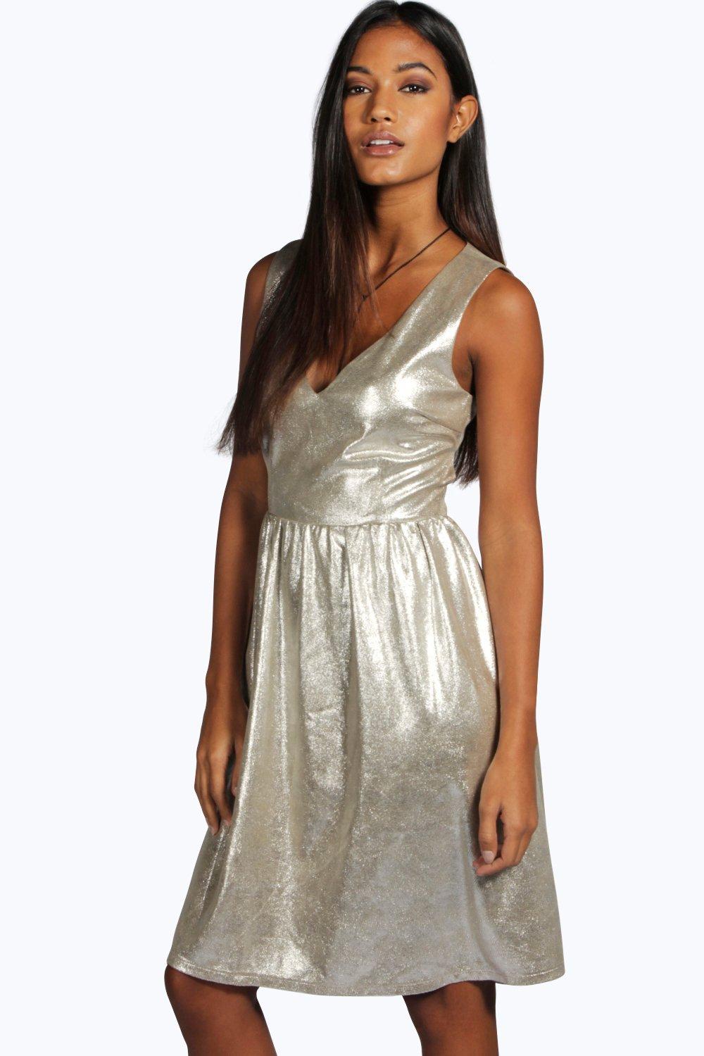 silver metallic skater dress
