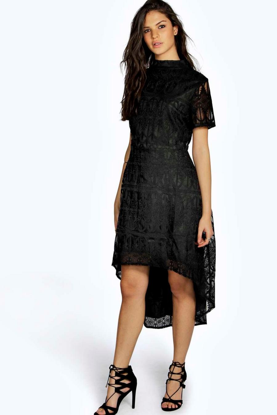 Ara Hochgeschlossenes Kleid mit verlängertem Saum und verziertem Netzstoff image number 1