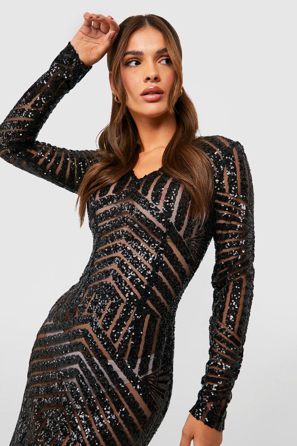 boohoo long sleeve sequin dress