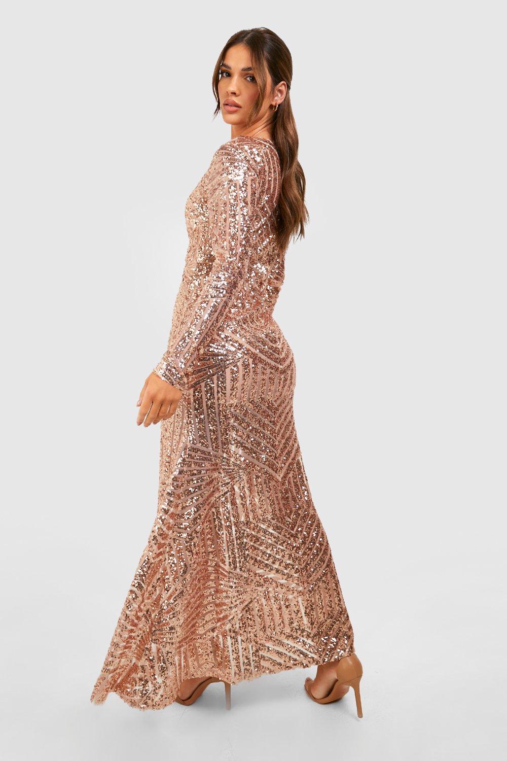 Boutique Sequin Long Sleeve Maxi Bridesmaid Dress