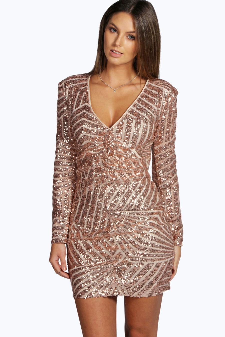 Boutique Bodycon-Kleid mit Pailletten-Detail, Hautfarben image number 1
