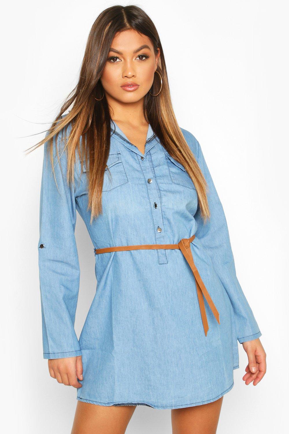 denim front button dress