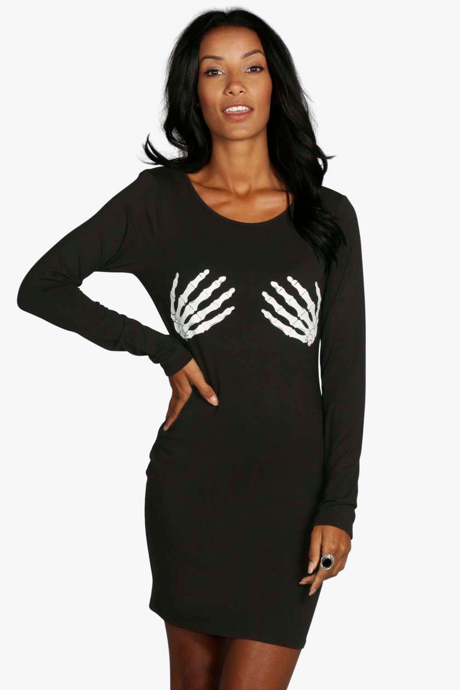 Robe moulante Halloween en squelette noir phosphorescent image number 1