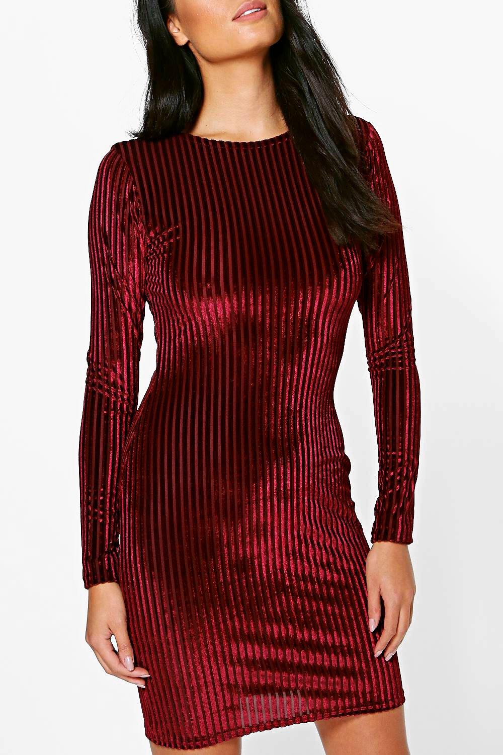 Sabrinne Ribbed Velvet Bodycon Dress boohoo NO