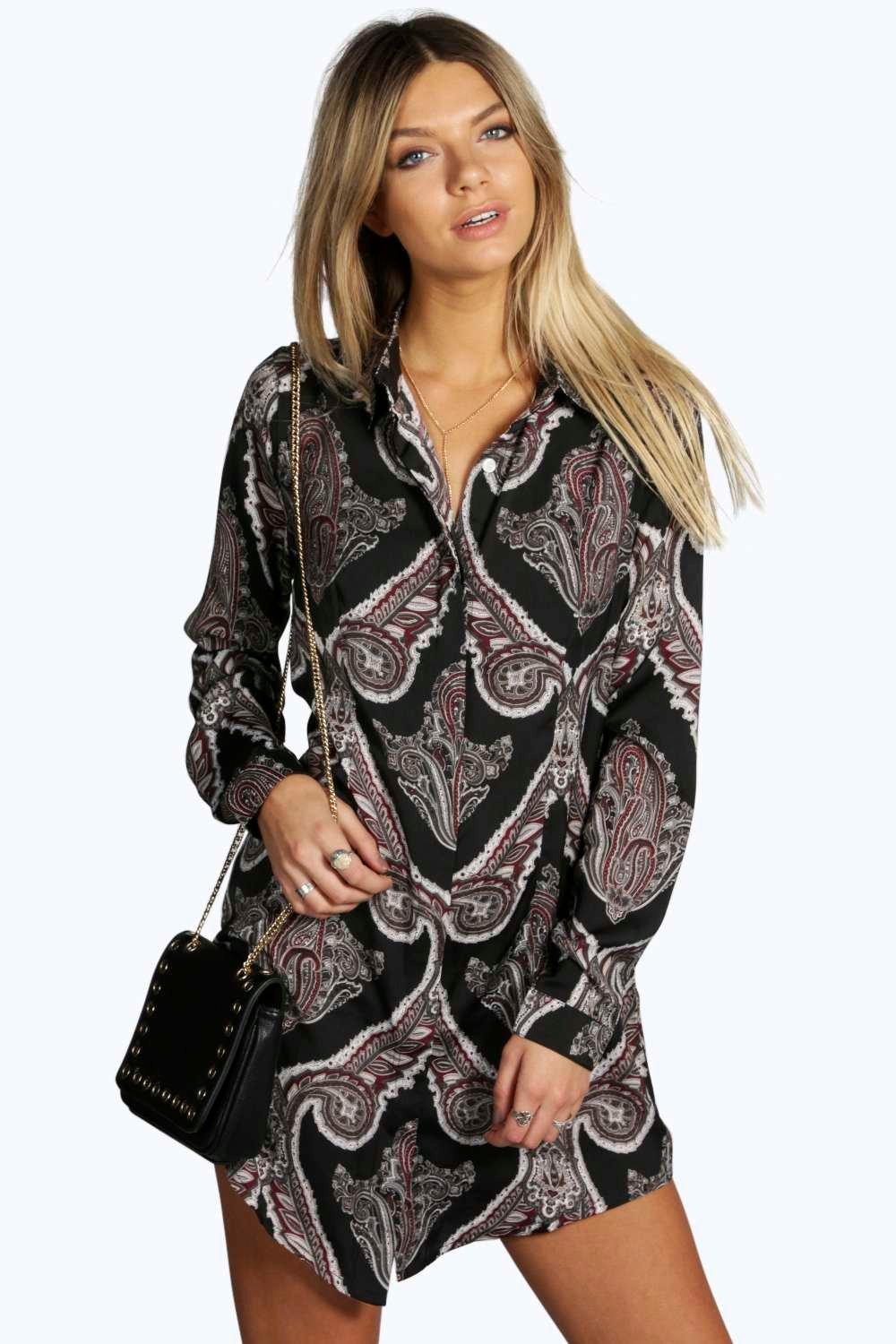 boohoo paisley shirt dress