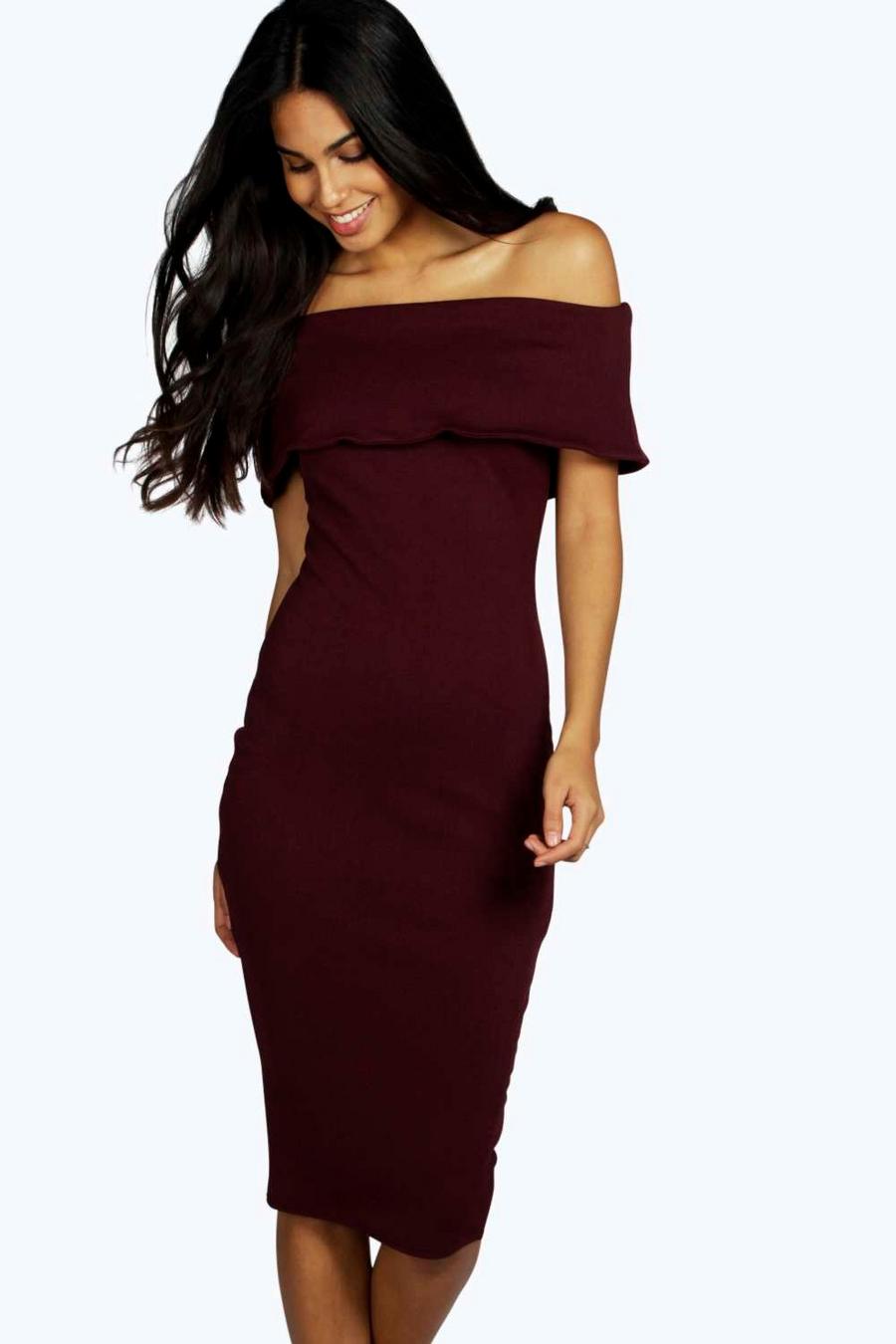 Berry rot Willow Oversized Off The Shoulder Bodycon Dress image number 1