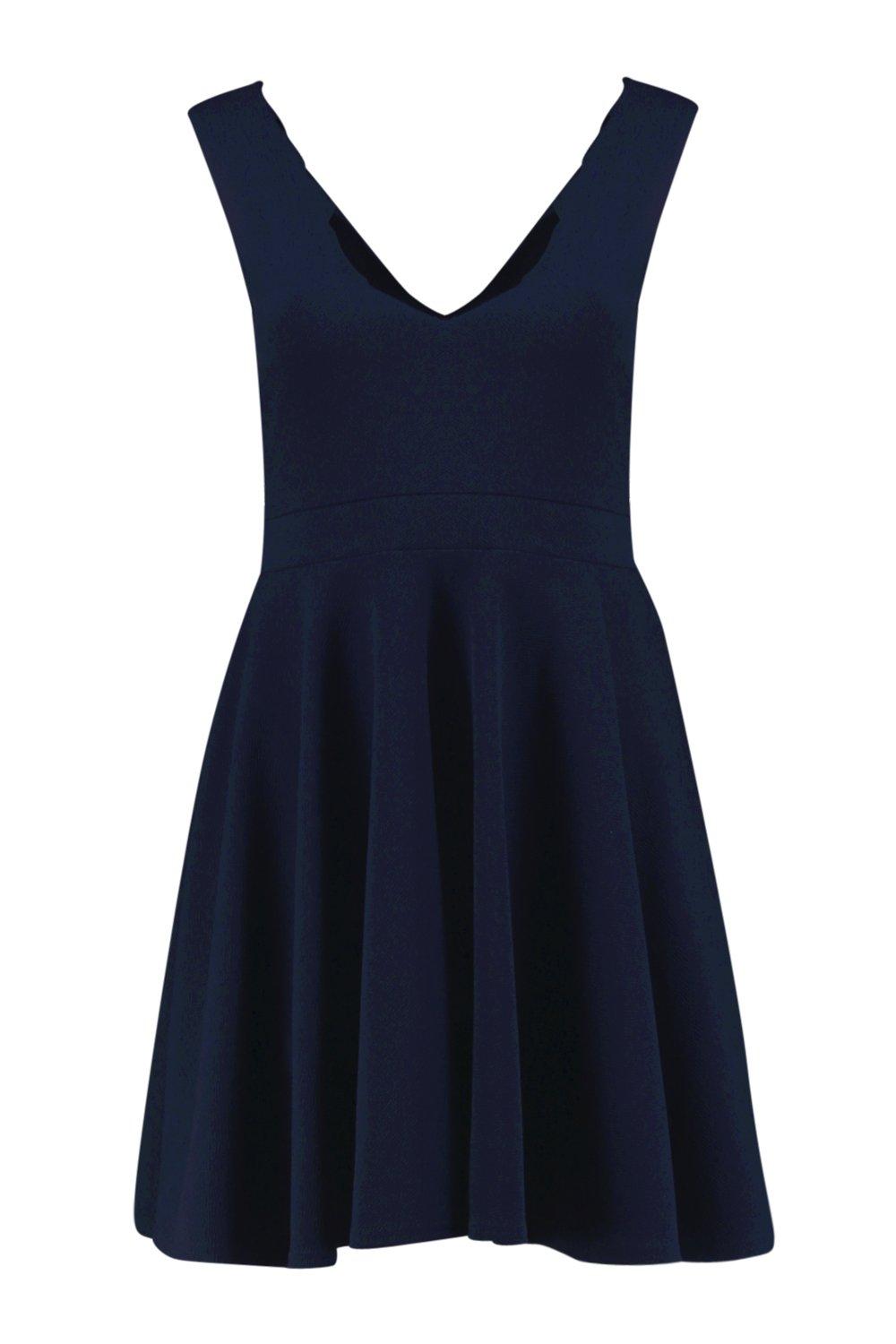 Boohoo scallop plunge skater hot sale dress