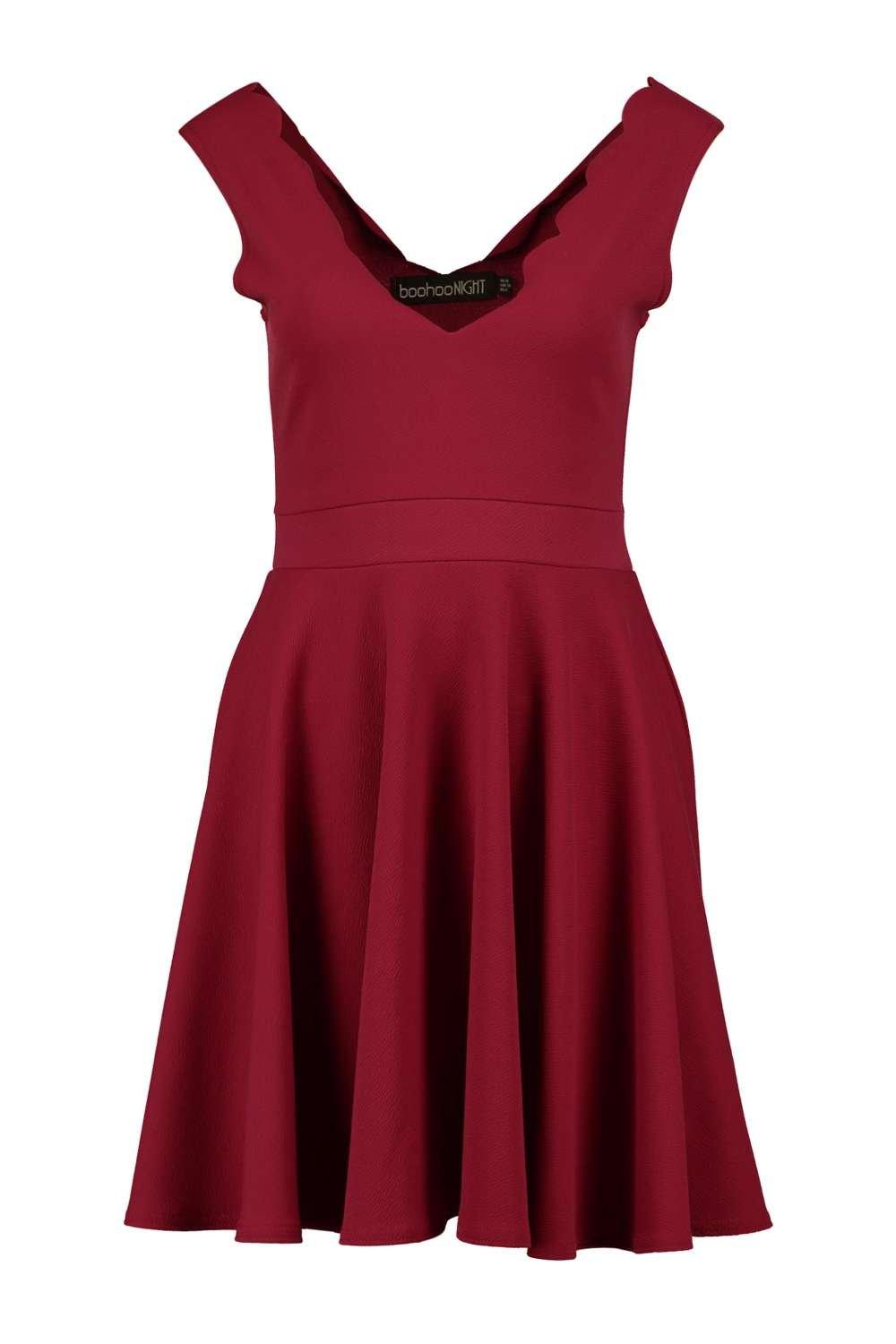 boohoo scallop plunge skater dress