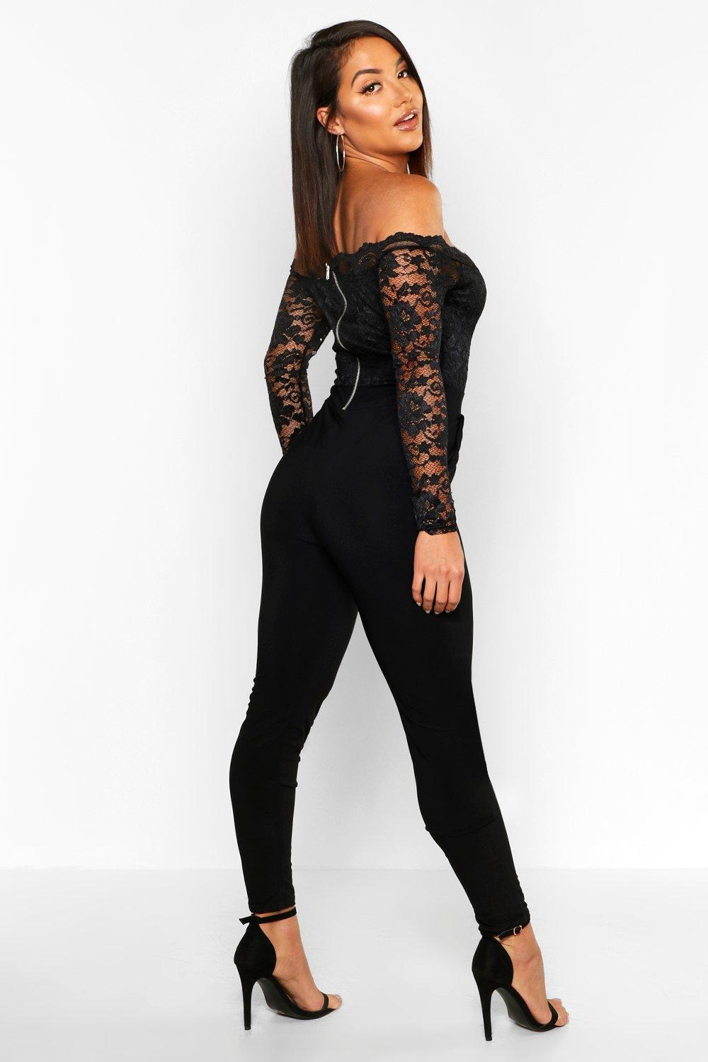 Black lace off the cheap shoulder jumpsuit